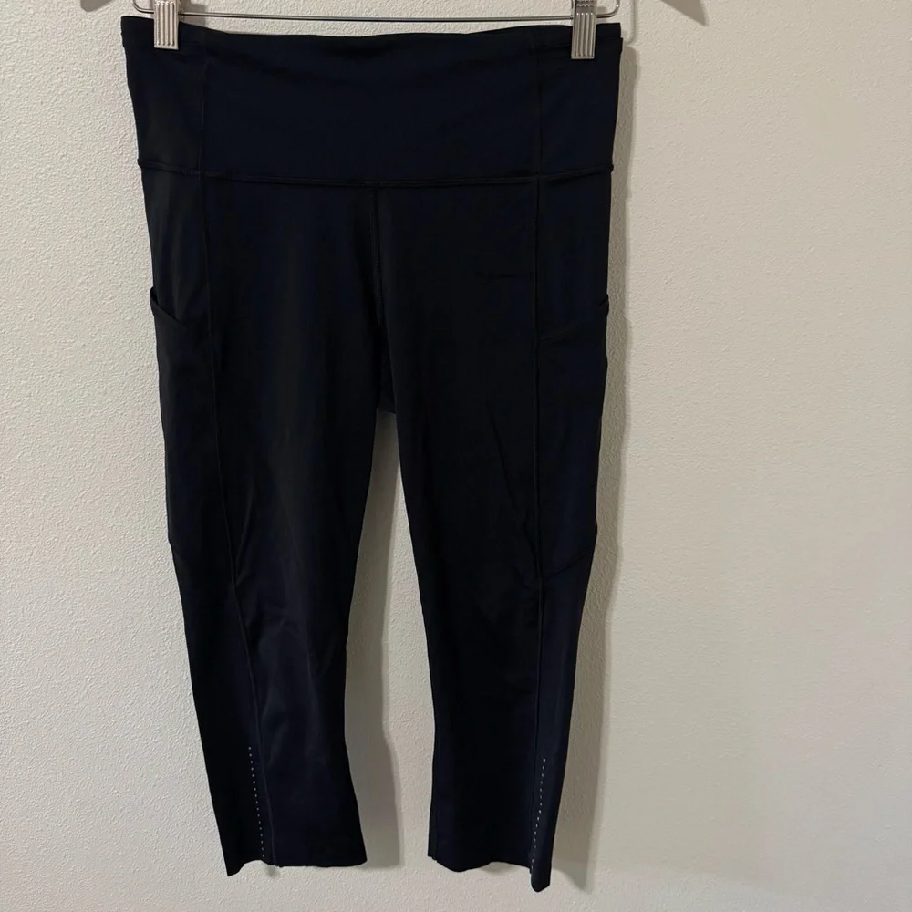 Lululemon Run For Fun Crop Black Pockets Running Workout Gym-8
